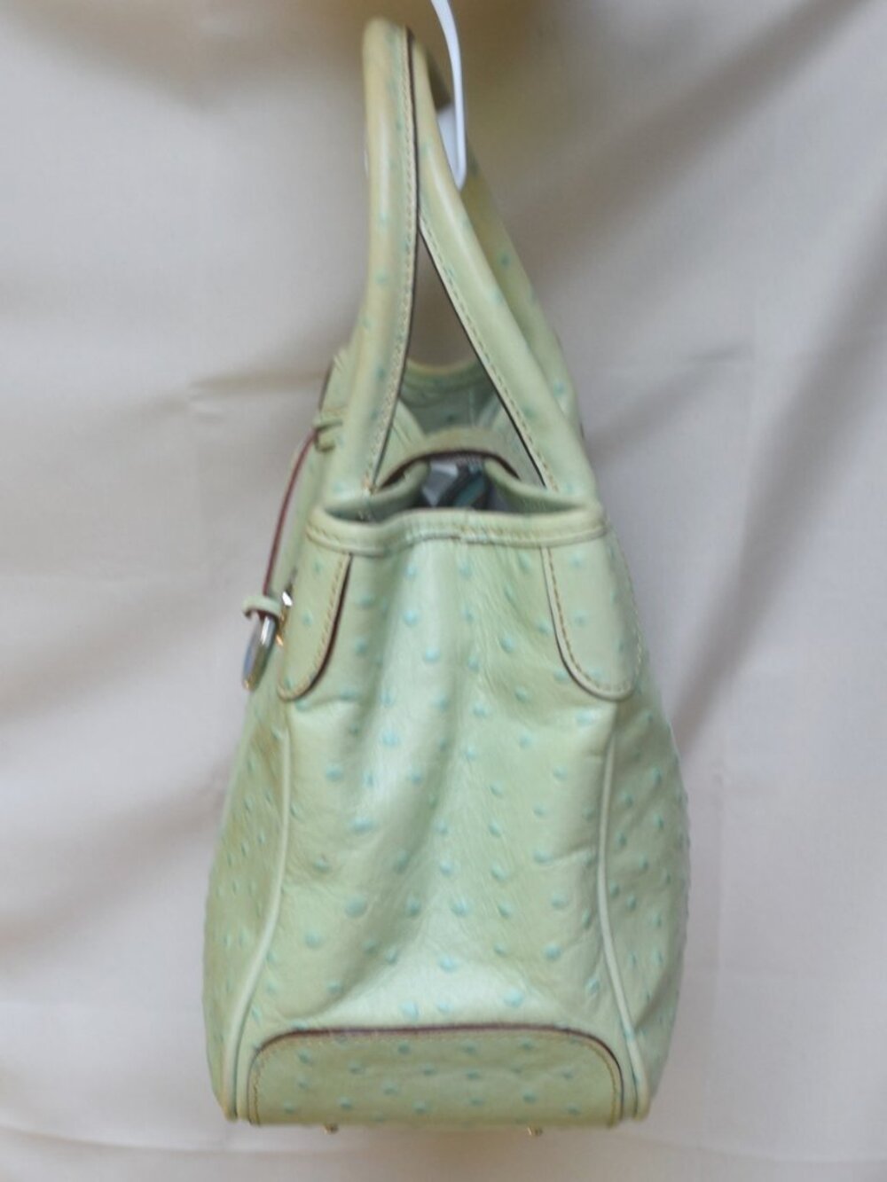 Dooney & Bourke Ostrich Embossed Leather Satchel Aqua Seafoam Blue Shoulder Bag - Picture 6 of 15